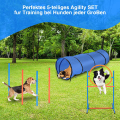 Hengda Agility Set Hunde groß, 5-teiliges Set Hundetraining zubehör Agility Hürde, Slalom, Agility Hürde, Sprungring & Hundetunnel
