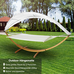 Hengda Hängematten mit Gestell Outdoor Holz Hängematte mit Dach Hängemattengestell 200×150cm, Hängesessel 2 Personen Belastbarkeit 200kg