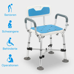 Hengda Duschhocker mit Armlehne Höhenverstellbar 40-53cm, mit Rückenlehne, Sitzkissen Dusche und Doppelt Verstärkter Querbalken, Duschsitz bis 180 kg