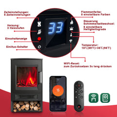 Hengda Elektrokamin mit Heizlüfter Fernbedienung, 900/1800W Elektro Kamin mit Thermostat Heizfunktion, Timer, Elektrischer Heizung LED Kaminfeuer Effekt, WiFi Fernbedienung