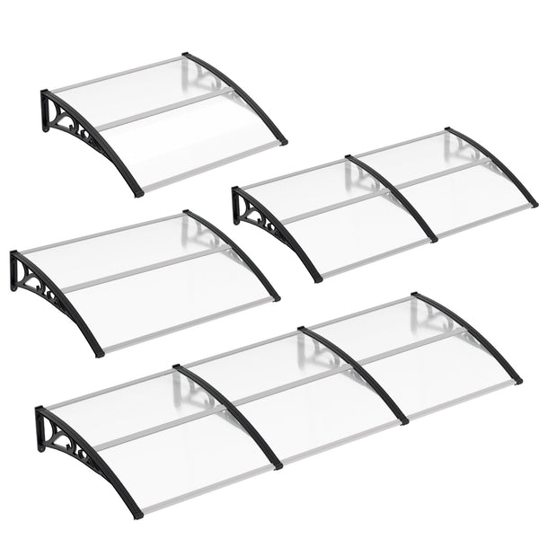 Hengda Vordach für Haustür 100 x 300cm, 5 mm Überdachung Haustür aus Aluminium und Polycarbonat, Transparentes Pultbogenvordach, Pultvordach, Türdach für draußen Regenschutz