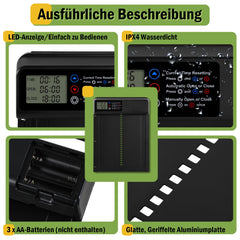 Hengda Automatische Hühnerklappe, Hühnertür Automatischer Türöffner, Elektrische Hühnerklappe, mit Wasserdicht Großes Display, Timer