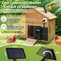 Hengda Automatische Hühnerklappe Solar, Einklemmschutz, IP65 Wasserdicht, Automatische Hühnertür