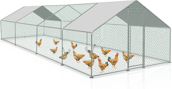 Hengda Hühnerstall, 3 * 8 * 2m Metall Freilaufgehege Freigehege, Hühnerkäfig Kleintierstall Voliere mit Dachplane, Heimtiergehege