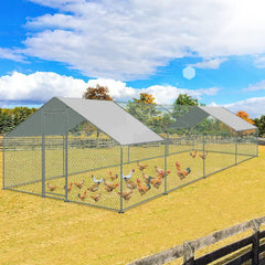 Hengda Hühnerstall, 3 * 8 * 2m Metall Freilaufgehege Freigehege, Hühnerkäfig Kleintierstall Voliere mit Dachplane, Heimtiergehege