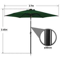 Hengda Sonnenschirm 270 cm Gartenschirm knickbar, Strandschirm strand Neigungswinkel und Höhe verstellbar, beidseitig um 30° Kippbar, ohne Ständer