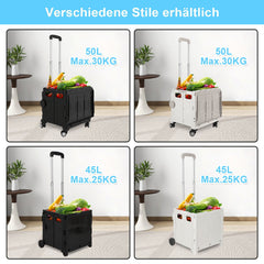Hengda Einkaufstrolley Klappbar, Transport Trolley, mit neigbarer Teleskopgriff & Deckel 45L/50L