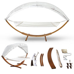 Hengda Hängematten mit Gestell Outdoor Holz Hängematte mit Dach Hängemattengestell 200×150cm, Hängesessel 2 Personen Belastbarkeit 200kg