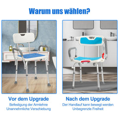 Hengda Duschstuhl mit abnehmbaren Armen und Rückenlehne, Duschhocker für senioren, Höhenverstellbar 56-69cm, bis 136 kg belastbar