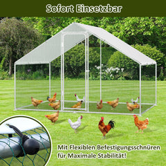 Hengda Freilaufgehege Hühnerstall 3x6x2m, Geflügelstall mit Schloss, Hühnerhaus, Verzinkter Stahl