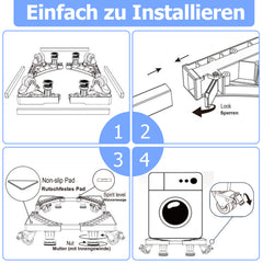 Hengda Waschmaschinen Untergestell, 41-65cm 8 Füße und 4 Räder,  Verstellbare Waschmaschine Sockel, Podeste & Rahmen für Gefrierschrank