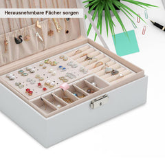 Hengda Schmuckkasten, Schmuckkoffer, abschließbar, 2 Ebenen, mit Spiegel