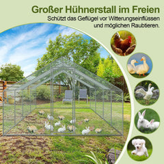 Hengda Hühnerstall, 3 * 8 * 2m Metall Freilaufgehege Freigehege, Hühnerkäfig Kleintierstall Voliere mit Dachplane, Heimtiergehege