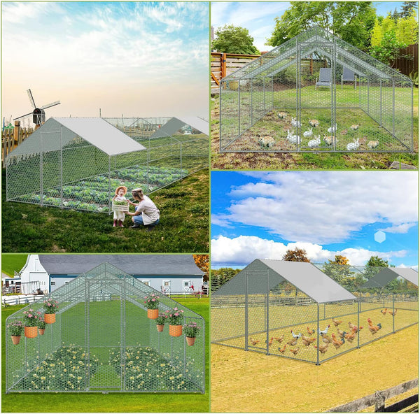 Hengda Hühnerstall, 3 * 8 * 2m Metall Freilaufgehege Freigehege, Hühnerkäfig Kleintierstall Voliere mit Dachplane, Heimtiergehege