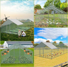 Hengda Hühnerstall, 3 * 8 * 2m Metall Freilaufgehege Freigehege, Hühnerkäfig Kleintierstall Voliere mit Dachplane, Heimtiergehege