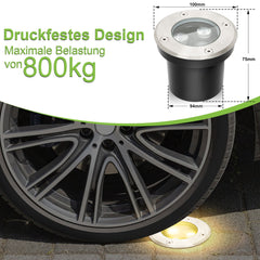 Hengda Bodeneinbaustrahler Aussen  Warmweiß Runde Bodenstrahler, 3W IP67 WasserdichtBodenleuchte aus Edelstahl für [Energieklasse G]