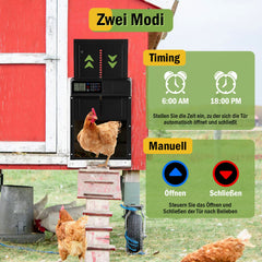 Hengda Automatische Hühnerklappe, Hühnertür Automatischer Türöffner, Elektrische Hühnerklappe, mit Wasserdicht Großes Display, Timer