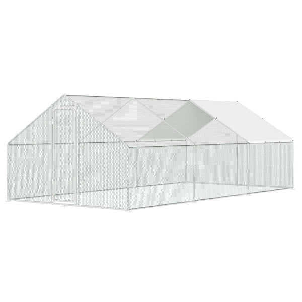 Hengda Freilaufgehege Hühnerstall 3x6x2m, Geflügelstall mit Schloss, Hühnerhaus, Verzinkter Stahl