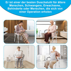 Hengda Duschhocker für Senioren Duschstuhl mit Armlehnen und Rückenlehne Badezimmerhocker bis 136kg Badhocker Höhenverstellbar Badhocker für die Dusche