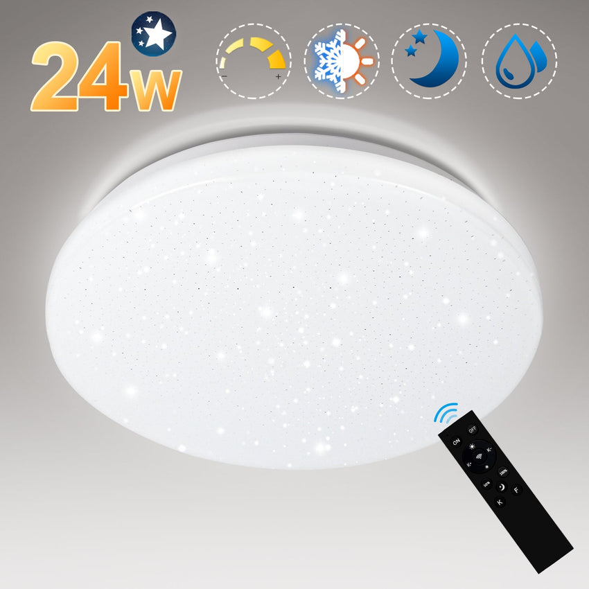 Hengda 24W Led Deckenleuchte Dimmbar, Sternenhimmel Deckenlampe, mit Fernbedienung, 2160LM, 2700-6500K, IP44