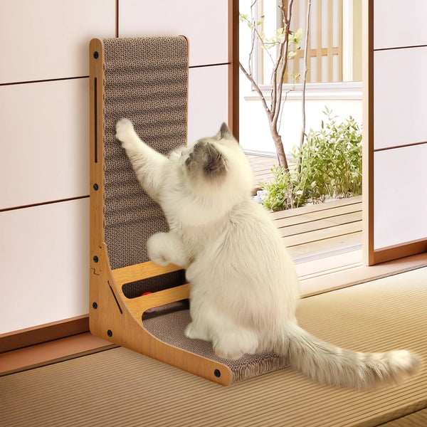 Hengda Katzen Kratzbrett L förmig Kratzpappe Kratzmatte Eckkratzbrett, 62 cm Hohe Katzenkratzbrett mit Ballspielzeug