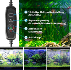 Hengda Aquarium LED Beleuchtung, 10W Aquarium Lampe,  einstellbare Helligkeit Aquariumbeleuchtung Weiß Blau Licht, für Süßwasser-Aquarien
