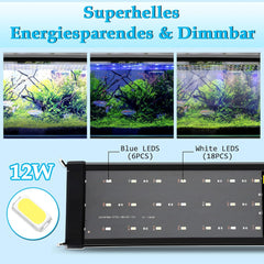 Hengda Aquarium LED Beleuchtung, 10W Aquarium Lampe,  einstellbare Helligkeit Aquariumbeleuchtung Weiß Blau Licht, für Süßwasser-Aquarien