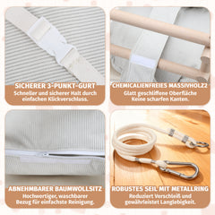 Hengda Babyschaukel, Kinderschaukel aus Holz, Höhenverstellbarer Schaukelsitz mit Polsterung, Tragkraft 50kg, Indoor Outdoor