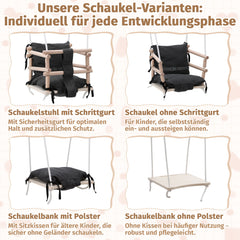 Hengda Babyschaukel, Kinderschaukel aus Holz, Höhenverstellbarer Schaukelsitz mit Polsterung, Tragkraft 50kg, Indoor Outdoor