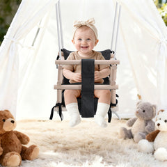 Hengda Babyschaukel, Kinderschaukel aus Holz, Höhenverstellbarer Schaukelsitz mit Polsterung, Tragkraft 50kg, Indoor Outdoor