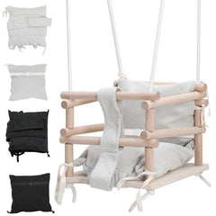 Hengda Babyschaukel, Kinderschaukel aus Holz, Höhenverstellbarer Schaukelsitz mit Polsterung, Tragkraft 50kg, Indoor Outdoor