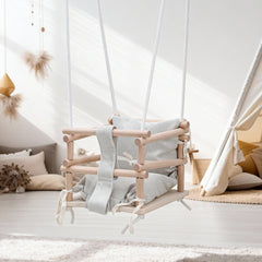 Hengda Babyschaukel, Kinderschaukel aus Holz, Höhenverstellbarer Schaukelsitz mit Polsterung, Tragkraft 50kg, Indoor Outdoor