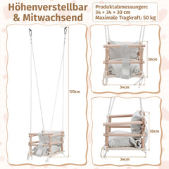 Hengda Babyschaukel, Kinderschaukel aus Holz, Höhenverstellbarer Schaukelsitz mit Polsterung, Tragkraft 50kg, Indoor Outdoor