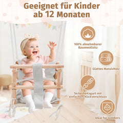 Hengda Babyschaukel, Kinderschaukel aus Holz, Höhenverstellbarer Schaukelsitz mit Polsterung, Tragkraft 50kg, Indoor Outdoor