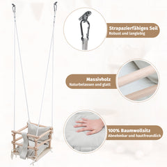 Hengda Babyschaukel, Kinderschaukel aus Holz, Höhenverstellbarer Schaukelsitz mit Polsterung, Tragkraft 50kg, Indoor Outdoor