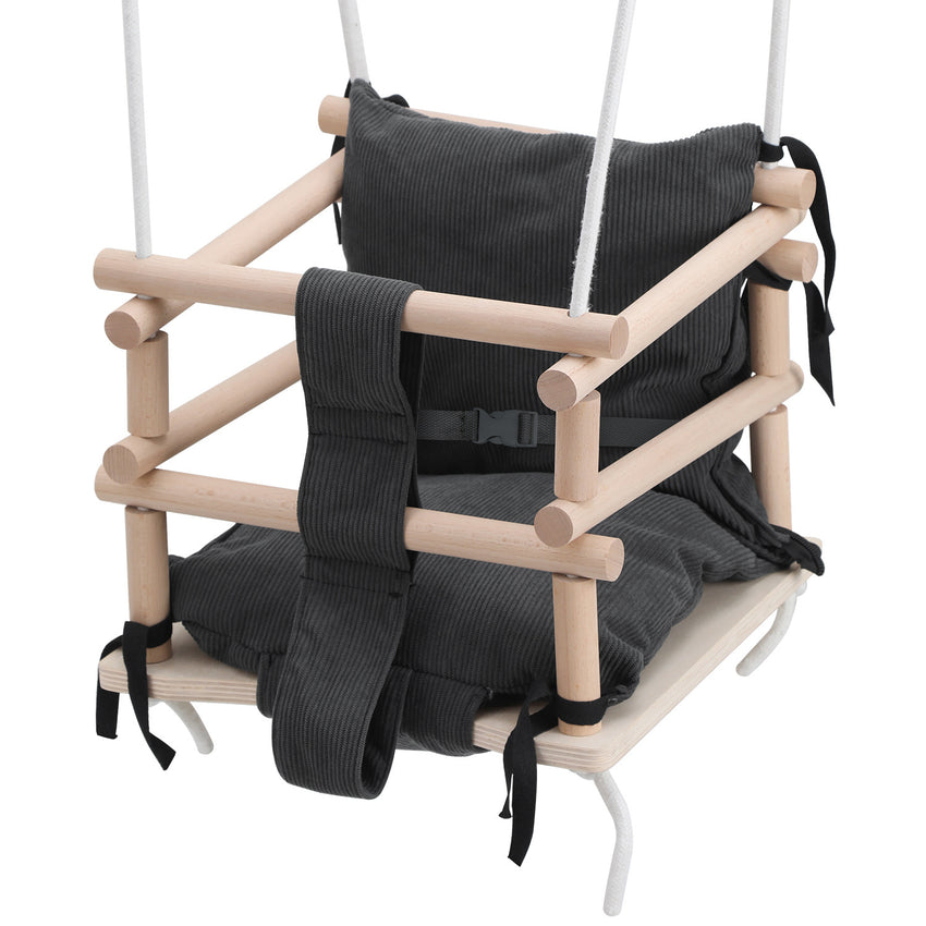 Hengda Babyschaukel, Kinderschaukel aus Holz, Höhenverstellbarer Schaukelsitz mit Polsterung, Tragkraft 50kg, Indoor Outdoor