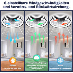 Hengda Deckenventilator Mit Beleuchtung Dimmbar Ventilator Ø50cm, Fernbedienung/APP-Steuerung, 6 Windstufen, Deckenleuchte mit Ventilator