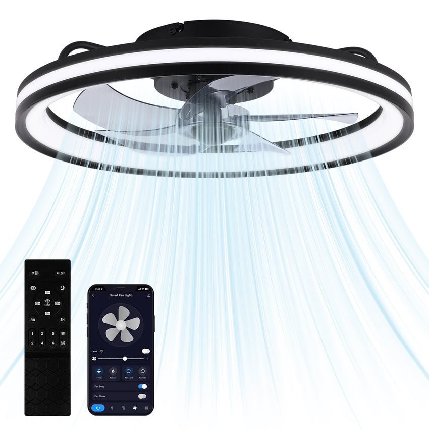 Hengda Deckenventilator Mit Beleuchtung Dimmbar Ventilator Ø50cm, Fernbedienung/APP-Steuerung, 6 Windstufen, Deckenleuchte mit Ventilator