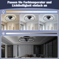 Hengda Deckenventilator Mit Beleuchtung Dimmbar Ventilator Ø50cm, Fernbedienung/APP-Steuerung, 6 Windstufen, Deckenleuchte mit Ventilator