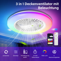 Hengda Deckenventilator mit RGB LED Beleuchtung, 6 Geschwindigkeiten,  Stufenloses Dimmen, φ49cm, Ventilator Lüfter Deckenlampe