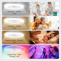 Hengda Deckenventilator mit RGB LED Beleuchtung, 6 Geschwindigkeiten,  Stufenloses Dimmen, φ49cm, Ventilator Lüfter Deckenlampe