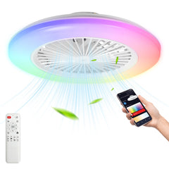 Hengda Deckenventilator mit RGB LED Beleuchtung, 6 Geschwindigkeiten,  Stufenloses Dimmen, φ49cm, Ventilator Lüfter Deckenlampe