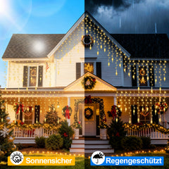 Hengda Eiszapfen Lichterkette, mit Fernbedienung, Außen, 8 Modi & Timer, Weihnachtsdeko