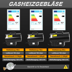 Hengda Gasheizgebläse Gasheizer inkl. Verbindungschlauch 10/15/30kW