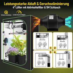 Hengda Growzelt Komplettset, Growbox mit LED Grow Lampe, Gewächshaus, Pflanzenzelt inkl. Belüftungssystem