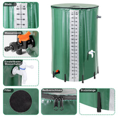Hengda Faltbare Regentonne, 380L Regenwassertank Mit Wasserhahn und Ablassventil, Tragbarer Wasserspeicher Regenfass, PVC Wassertank (Mit Skala)