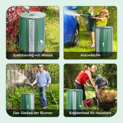 Hengda Faltbare Regentonne, 380L Regenwassertank Mit Wasserhahn und Ablassventil, Tragbarer Wasserspeicher Regenfass, PVC Wassertank (Mit Skala)