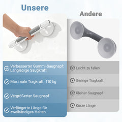Hengda Haltegriff Dusche mit Saugnapf, MAX 110 KG, 32CM Duschgriff, Abnehmbare Badewannengriff, Sauggriff, Badgriff
