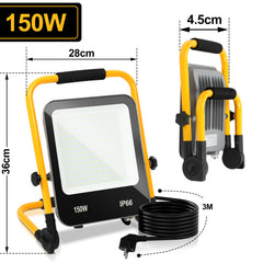 Hengda LED Baustrahler 50W-200W, Arbeitsleuchte IP66 Wasserdicht, LED-Strahler mit 3M Kabel, und Faltbarer Ständer, 6000K Kaltweiß Fluter für Werkstatt  (mit Stecker)