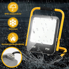 Hengda LED Baustrahler 50W-200W, Arbeitsleuchte IP66 Wasserdicht, LED-Strahler mit 3M Kabel, und Faltbarer Ständer, 6000K Kaltweiß Fluter für Werkstatt  (mit Stecker)